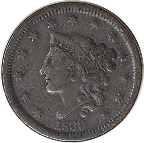 1839 Rv Голям брой 1838 цента , не е сертифициран F