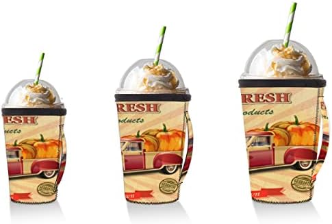 Тиква Червен Камион на Есента (03) за многократна употреба Кафе ръкав с лед с дръжка от неопрен За напитки, кафе лате, Чай, Напитки,