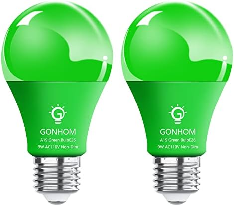 GONHOM 2 Опаковки зелени led крушки A19, 9 W Равностойността на 100 W Коледни цветни Крушки, зелени led светлини на базата на E26 за