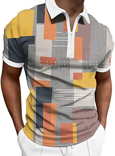 Комплект ризи за мъже, мъжки пролетно-лятна модна тениска с цип с ревери, къс ръкав, тениска с принтом, риза с имитация на шията