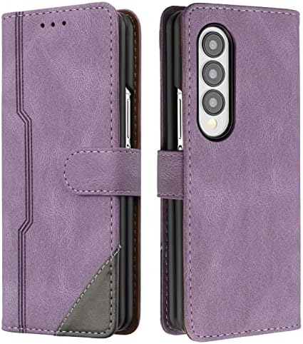 Калъф за защита от падане, който е съвместим с Samsung Galaxy Z Fold4 Case, калъф-джобен формат на Galaxy Z Fold 4 Case Тънък калъф за телефон от изкуствена кожа, кожен калъф-книжка с пант