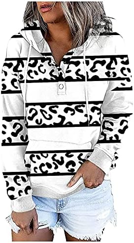 MtsDJSKF Дамски Блузи Есенни Блузи Шарени Hoody С джоб за една Четвърт от Копчета С Дълъг Ръкав Случайни Пуловер Палто, Пуловер, Яке