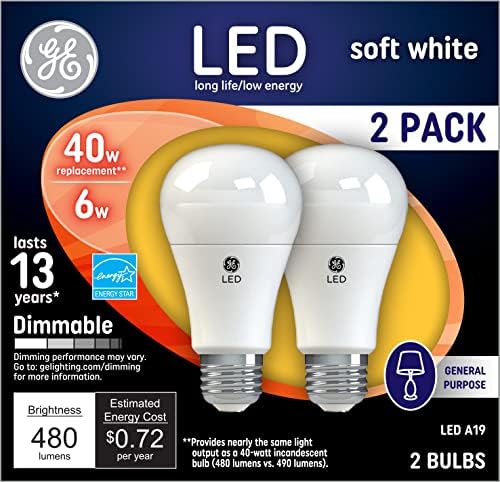 Led лампи GE Lighting, Еквалайзер 40 W, Меки Бели, Стандартни лампи A19 (2 опаковки)
