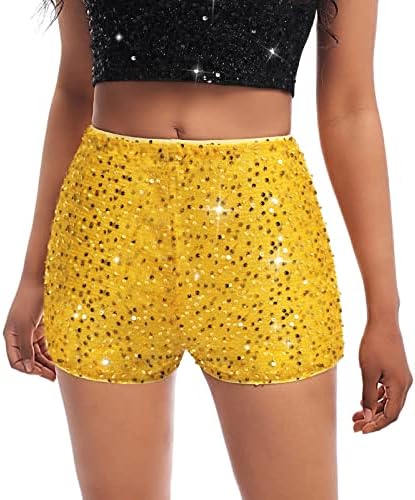 Дамски Рейв-къси Панталони с Пайети и Висока Талия Performance Glitter Clubwear Rave Shorts