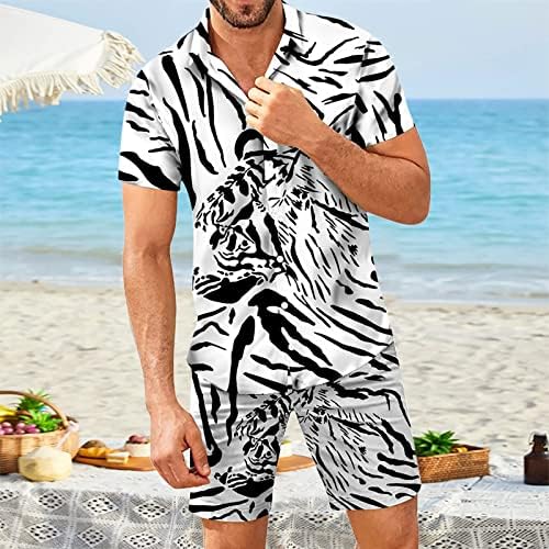 XZHDD Мъжки Комплекти Хавайски дрехи от 2 теми, Летни Ризи с Копчета с Къс ръкав и Графичен Принтом, Плажни Ежедневни Панталони, Комплект