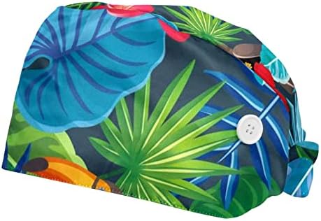 Работна шапка с тропически зелени листа и птици-туканами копчета и тренировъчната лентата с регулируема завязкой отзад; буйни шапки за